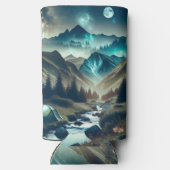 Camping met bergen en tenten seltzer blikjeskoeler (Achterkant)