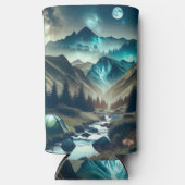 Camping met bergen en tenten seltzer blikjeskoeler (Voorkant)