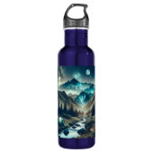 Camping met bergen en tenten waterfles  (Voorkant)