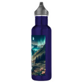 Camping met bergen en tenten waterfles  (Rechts)