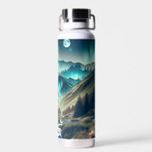 Camping met bergen en tenten waterfles (Achterkant)