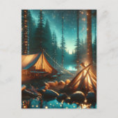 Camping met  verlichting briefkaart (Voorkant)
