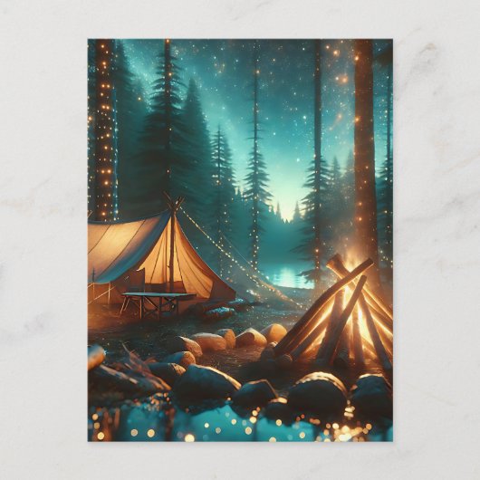 Camping met verlichting briefkaart (Voorkant)