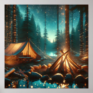 Camping met  verlichting poster