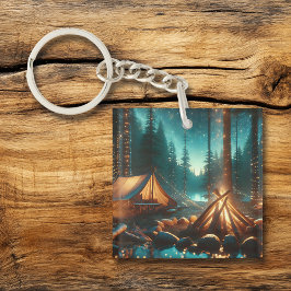 Camping met  verlichting sleutelhanger