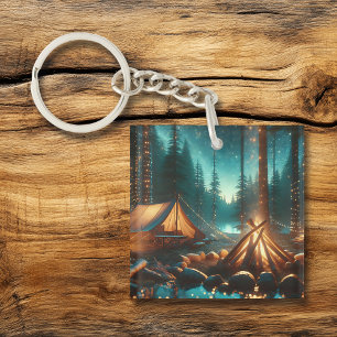 Camping met  verlichting sleutelhanger