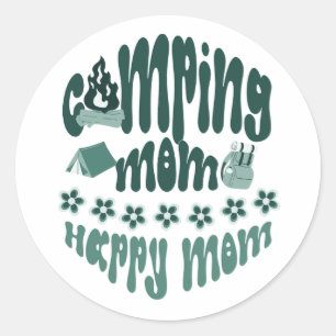 Camping moeder - gelukkige moeder, schattige mama ronde sticker
