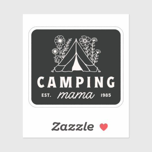 Camping mom camper mama mother whimsical black sticker (Vel)