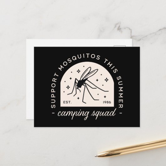 Camping mosquito funny camp squad sarcastic quotes briefkaart (Voorkant / Achterkant in situ)