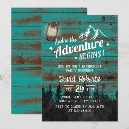 Camping Mountain Adventure Rustic Blauwgroen Retir Kaart (Voorkant / Achterkant)