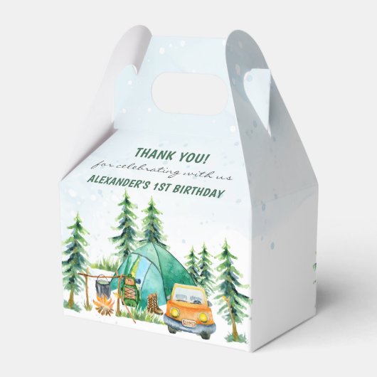 Camping Mountain Rustic verjaardagsfeestje Bedankdoosjes (Achterkant)