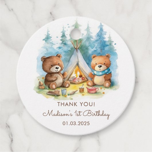 Camping Mountain Rustic verjaardagsfeestje Bedankjes Labels (Voorkant)