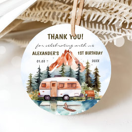 Camping Mountain Rustic verjaardagsfeestje Bedankjes Labels