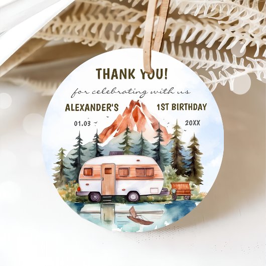 Camping Mountain Rustic verjaardagsfeestje Bedankjes Labels