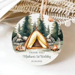 Camping Mountain Rustic verjaardagsfeestje Bedankjes Labels