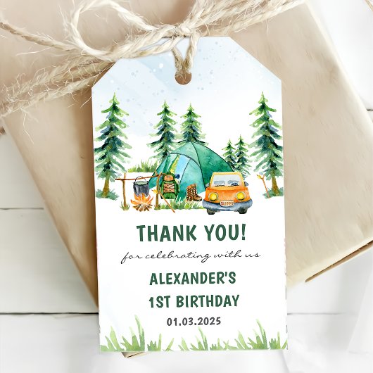 Camping Mountain Rustic verjaardagsfeestje Cadeaulabel