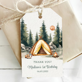 Camping Mountain Rustic verjaardagsfeestje Cadeaulabel