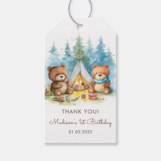 Camping Mountain Rustic verjaardagsfeestje Cadeaulabel (Voorkant)