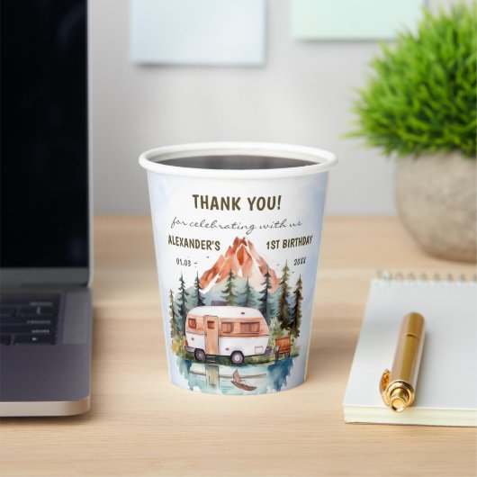 Camping Mountain Rustic verjaardagsfeestje Papieren Bekers (Insitu)