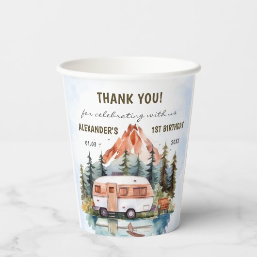 Camping Mountain Rustic verjaardagsfeestje Papieren Bekers (Achterkant)