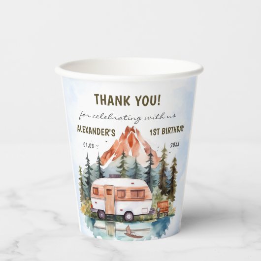 Camping Mountain Rustic verjaardagsfeestje Papieren Bekers (Voorkant)