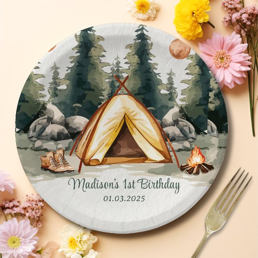 Camping Mountain Rustic verjaardagsfeestje Papieren Bordje