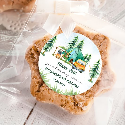 Camping Mountain Rustic verjaardagsfeestje Ronde Sticker