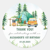 Camping Mountain Rustic verjaardagsfeestje Ronde Sticker (Voorkant)