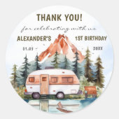 Camping Mountain Rustic verjaardagsfeestje Ronde Sticker (Voorkant)