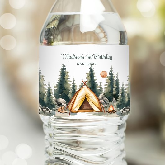 Camping Mountain Rustic verjaardagsfeestje Waterfles Etiket