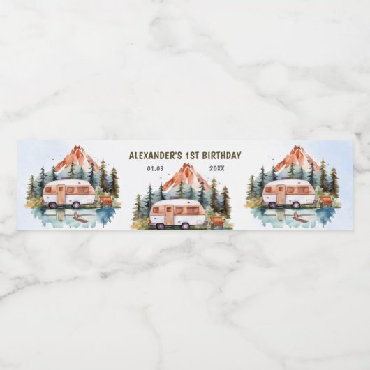 Camping Mountain Rustic verjaardagsfeestje Waterfles Etiket (Enkel label)