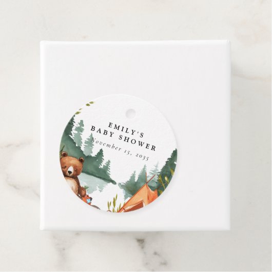 Camping Mountain Rustiek Baby shower Bedankjes Labels (In situ)