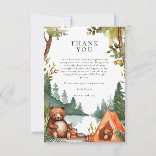 Camping Mountain Rustiek Baby shower Bedankkaart (Voorkant)