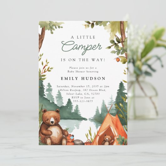 Camping Mountain Rustiek Baby shower Kaart (Staand voorkant)