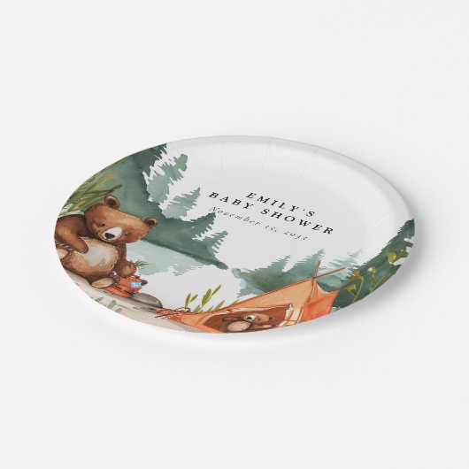 Camping Mountain Rustiek Baby shower Papieren Bordje (Gekanteld)