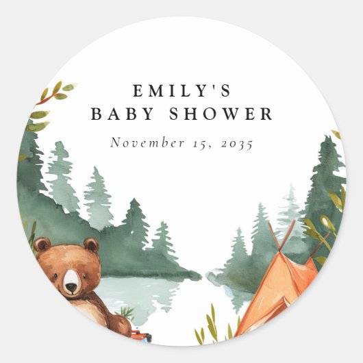 Camping Mountain Rustiek Baby shower Ronde Sticker (Voorkant)