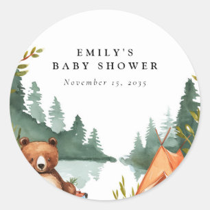 Camping Mountain Rustiek Baby shower Ronde Sticker