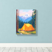 Camping Mountain Watercolor Canvas Afdruk (Insitu (Houten vloer))
