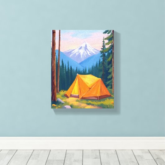 Camping Mountain Watercolor Canvas Afdruk (Insitu (Houten vloer))