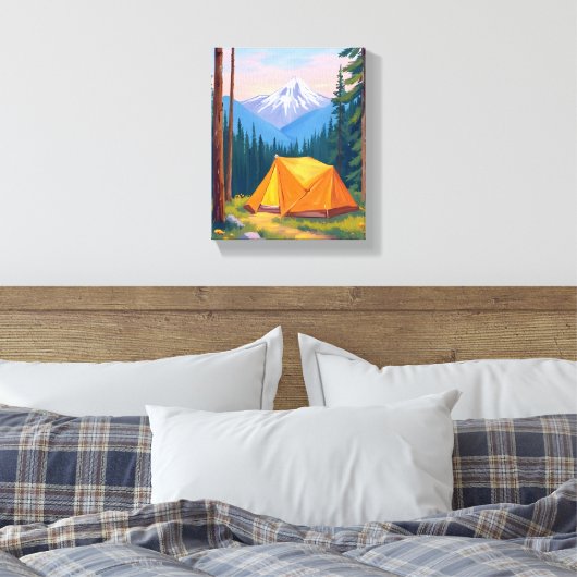Camping Mountain Watercolor Canvas Afdruk (Insitu (Slaapkamer))
