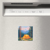 Camping Mountain Watercolor Painting Magneet (Insitu (Vaatwasser))