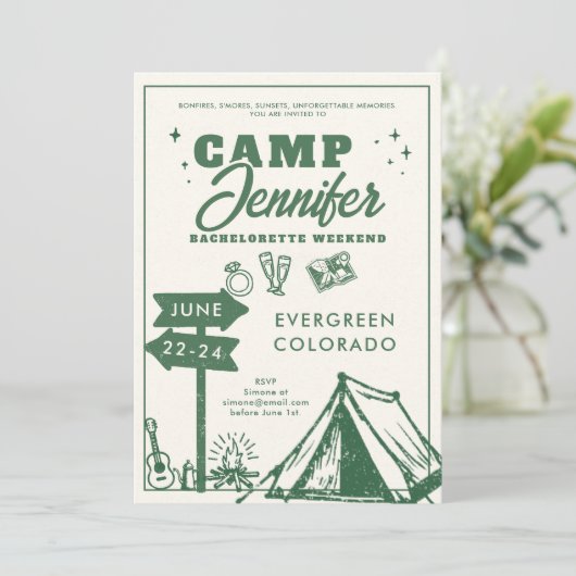 Camping Mountains Green Camp vrijgezellenfeest Kaart (Staand voorkant)