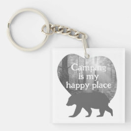 Camping my happy place zwart in wit aanpasbaar sleutelhanger