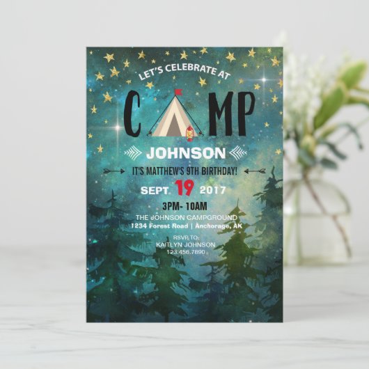 Camping Night Time Forest Wilderness Birthday Kaart (Staand voorkant)