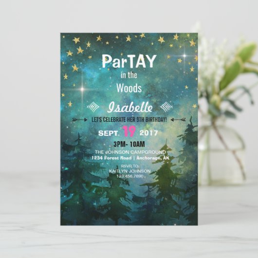 Camping Night Time Forest Wilderness Kaart (Staand voorkant)