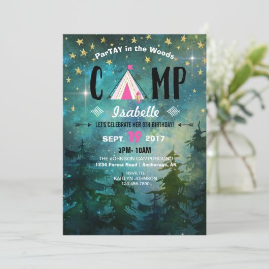 Camping Night Time Forest Wilderness Kaart (Staand voorkant)