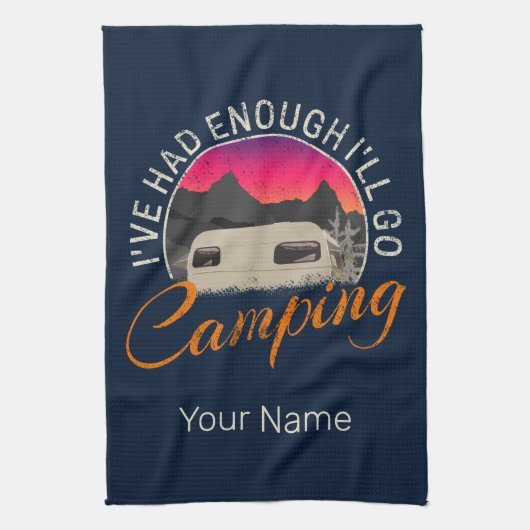 Camping of camper ontwerp voor vakantie theedoek (Verticaal)