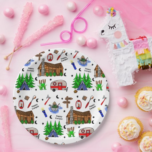 Camping of Midwest Threaded Happy Camper Birthday Papieren Bordje (Feest)