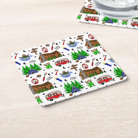 Camping of Midwest Threaded Happy Camper Kartonnen Onderzetters (Schuin)