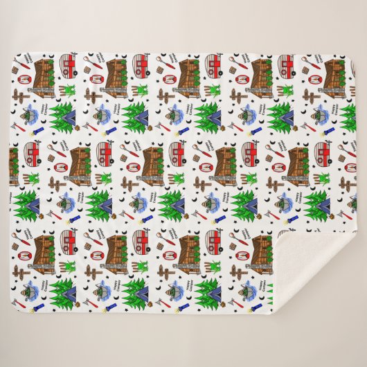 Camping of Midwest Threaded Happy Camper Sherpa Deken (Voorkant (horizontaal))